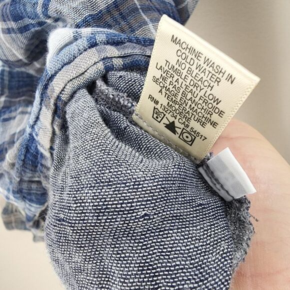 Cloth & Stone Braided Back Blue Plaid Long Sleeve Shirt Size Medium - Picture 4 of 6